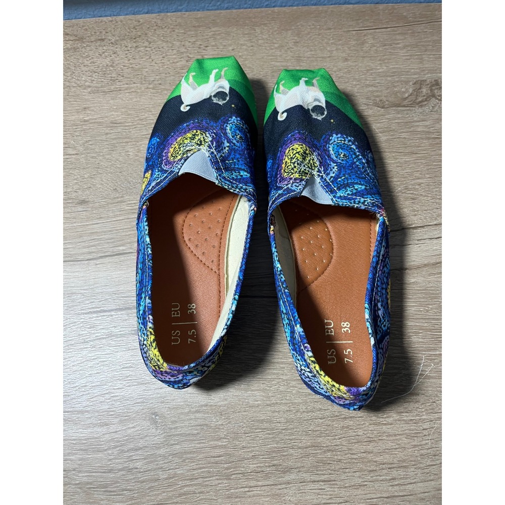 Starry Night Pug Dog Slip On Shoes Women's Size US 7.5‎ EU 38 Art Print
